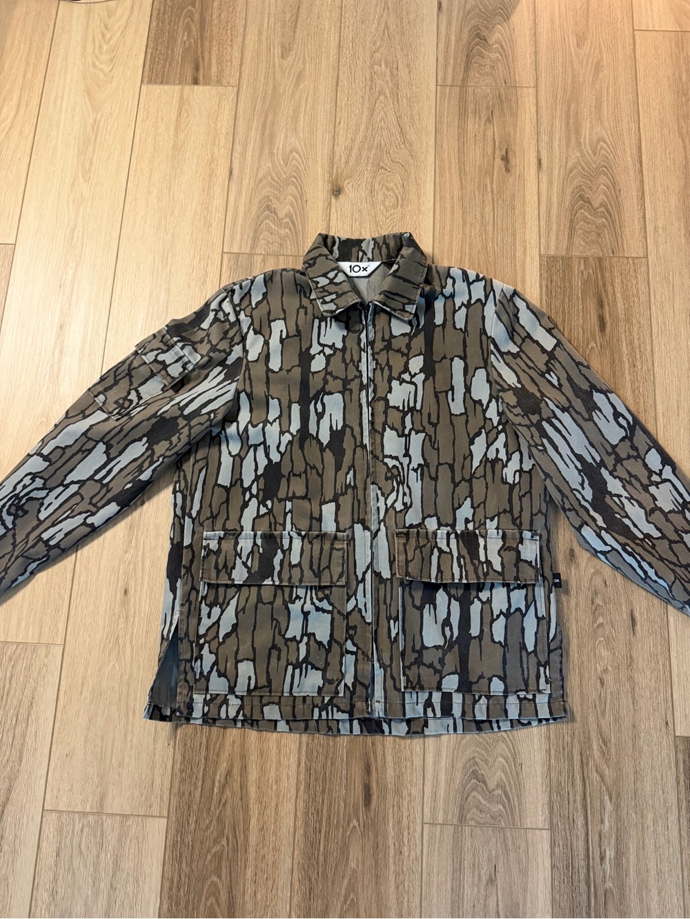 Men's Olive & Gray Camo Patterned Utility Jacket
